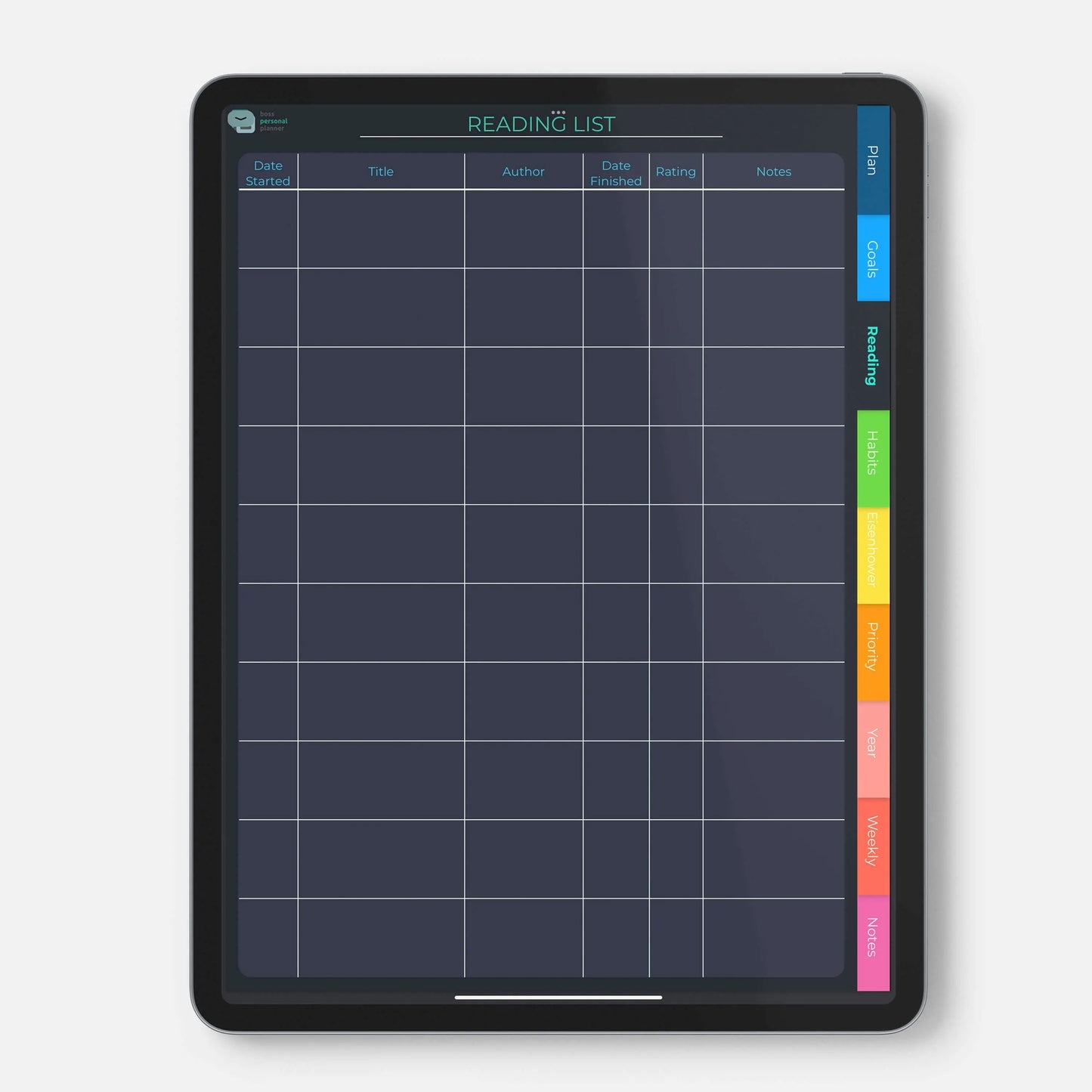 digital planner reading list