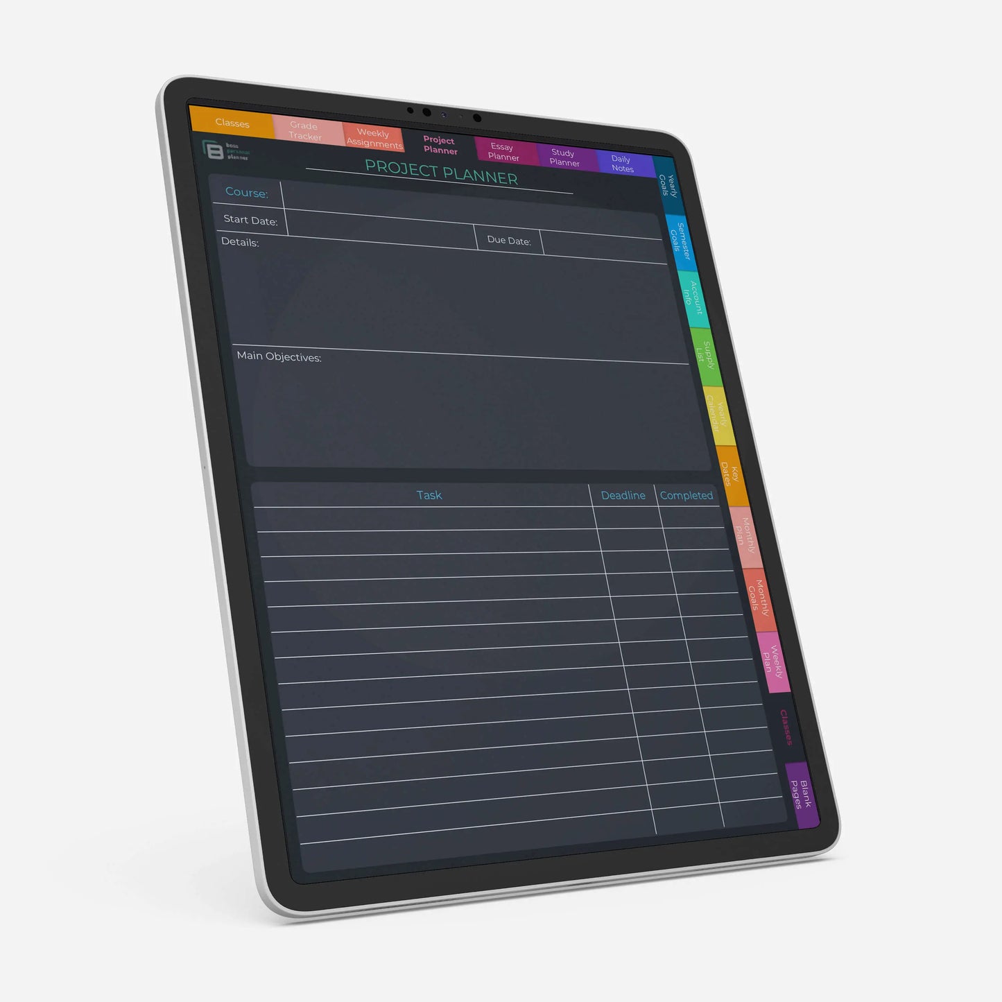 digital student planner project planner