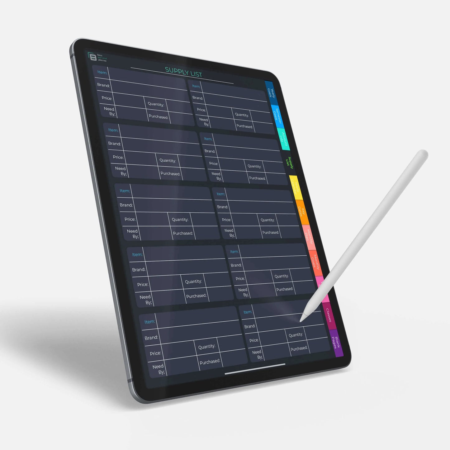 digital student planner supply list