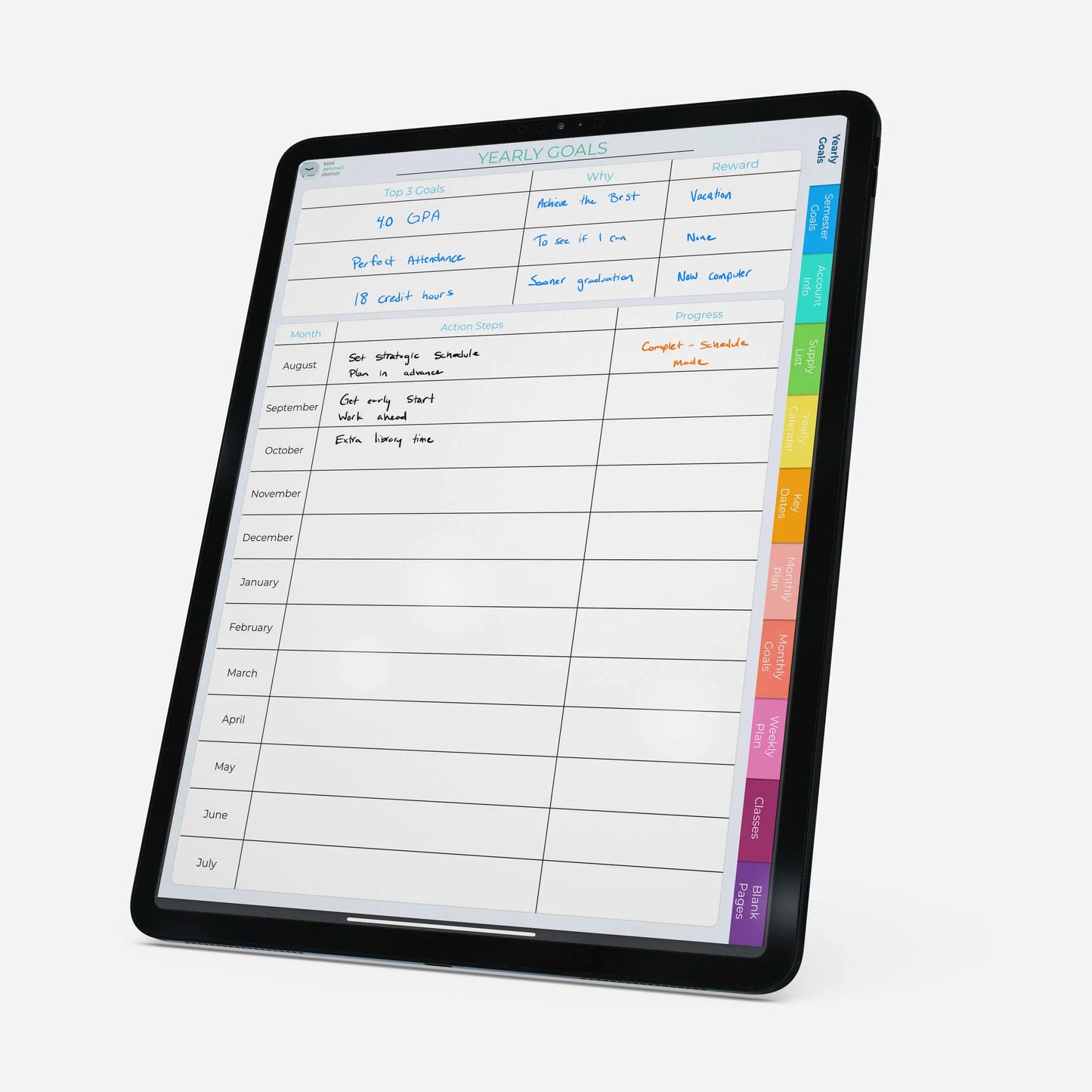 student planner yearly goals