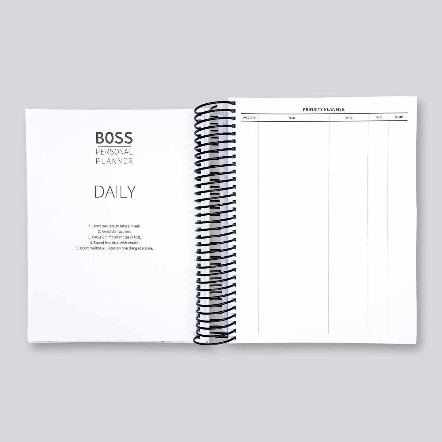 Daily planning section with priority planner
