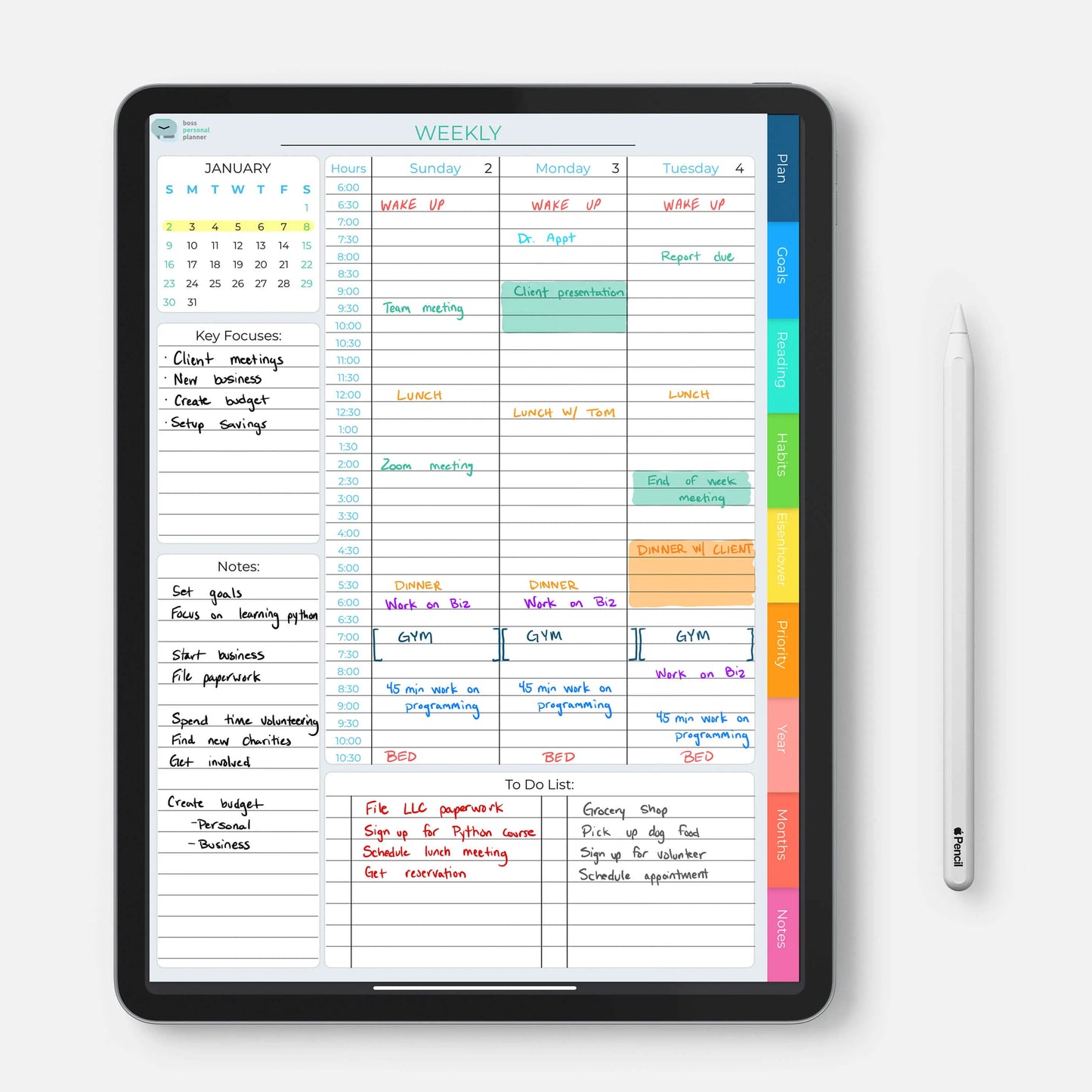 digital weekly planner week schedule