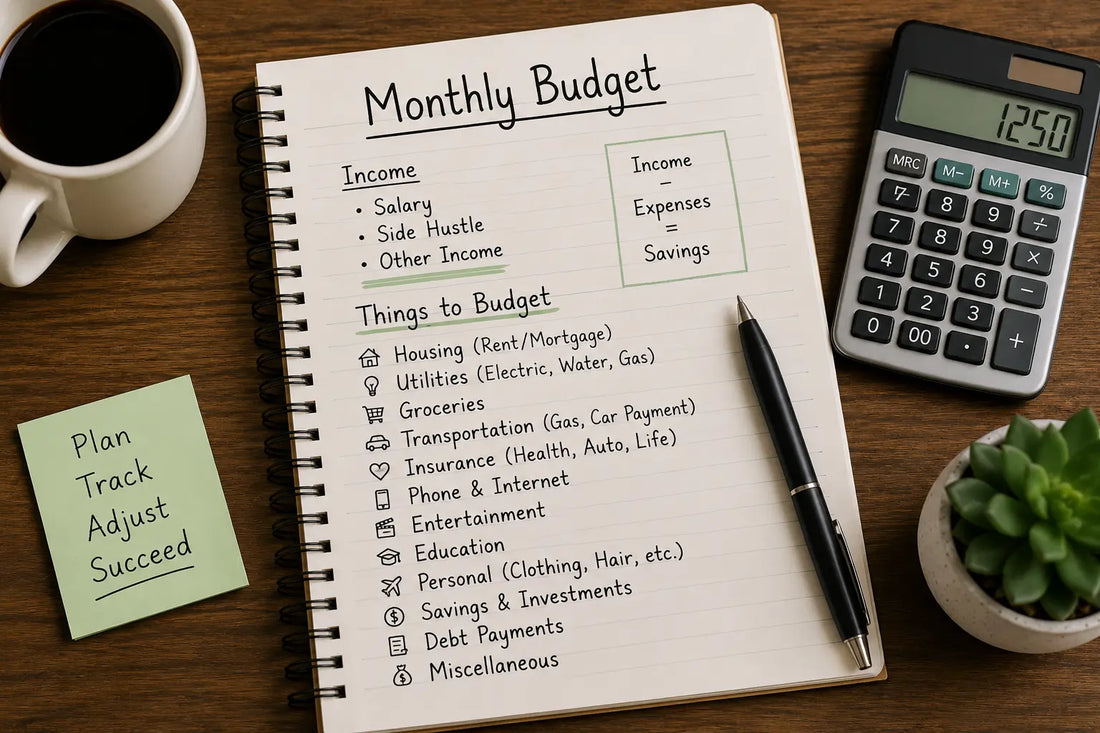 writing down categories and calculating personal budget