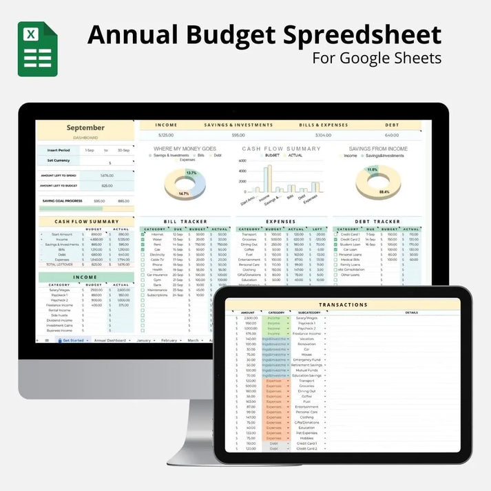 Annual Budget Spreadsheet for Google Sheets – Track Income & Expenses ...