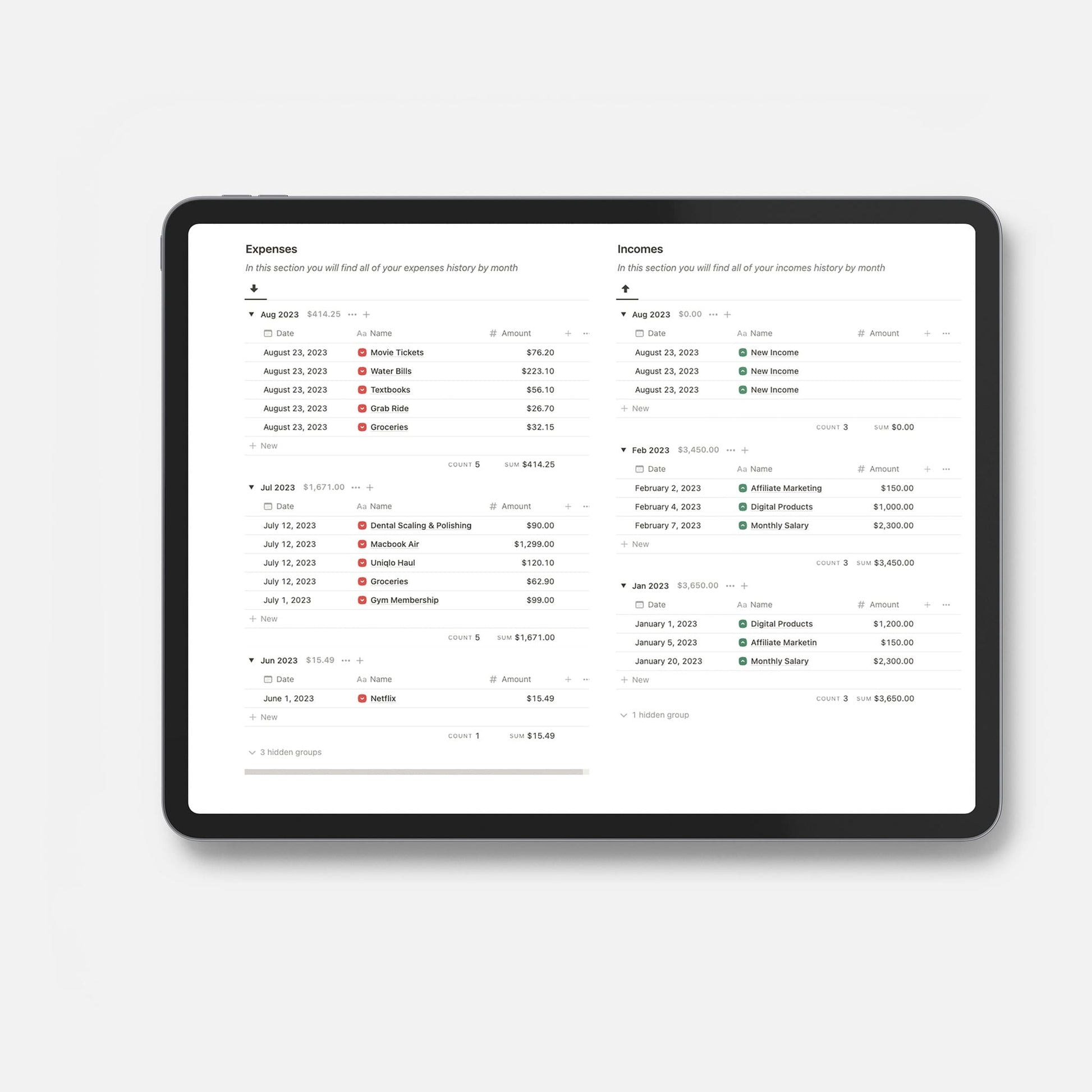 notion expense and income tracker