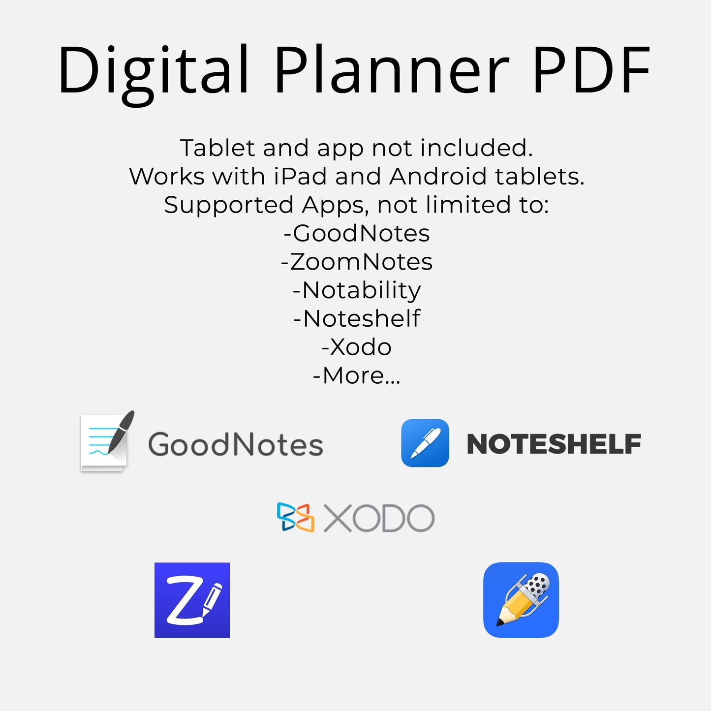 Digital planner pdf for goodnotes, noteshelf, xodo, noteshelf, and notability