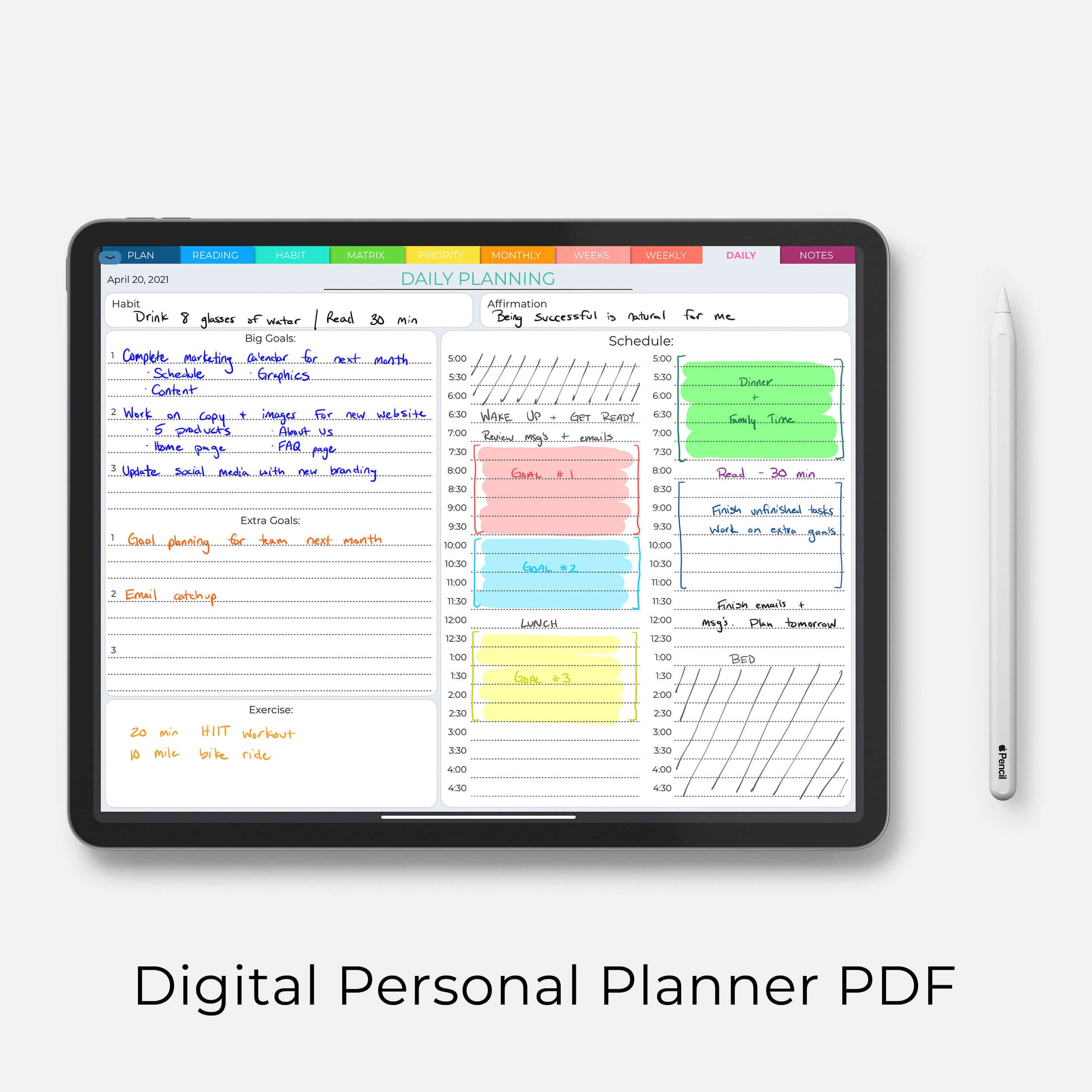 Digital personal planner daily planning spread