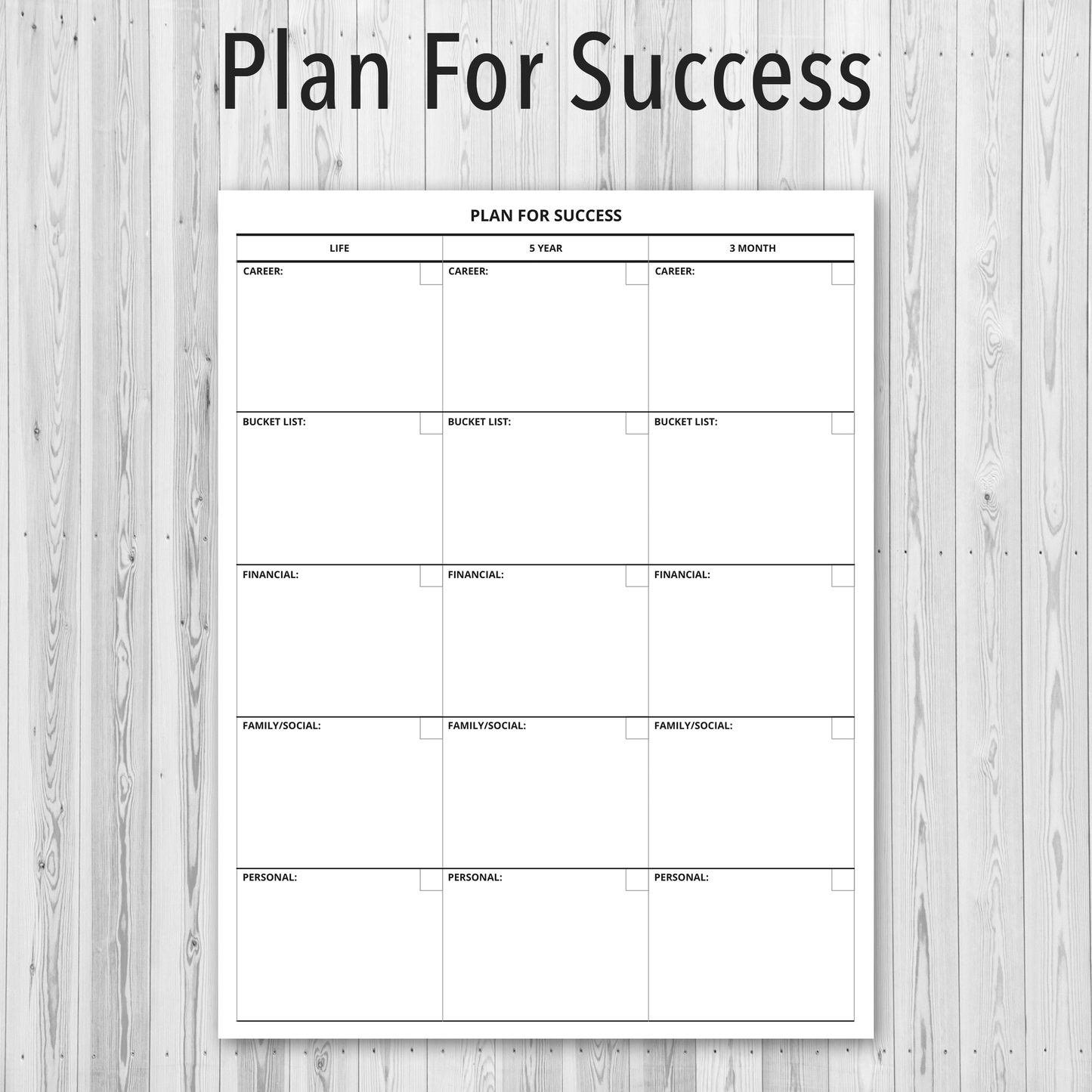 Printable PDF Personal Planner, Plan for Success