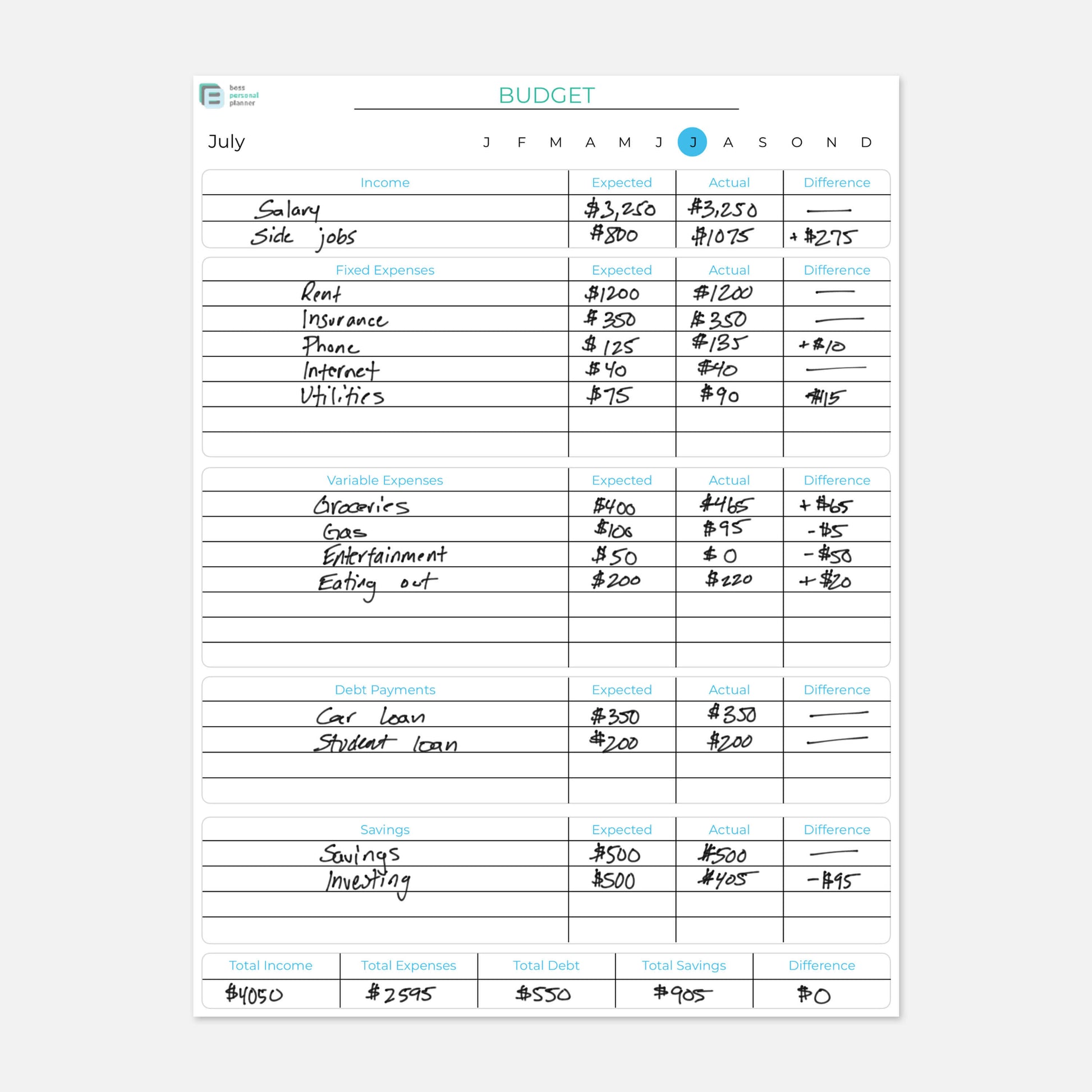 Printable Budget Planner - Monthly Budget Template & Expense Tracker – Boss  Personal Planner