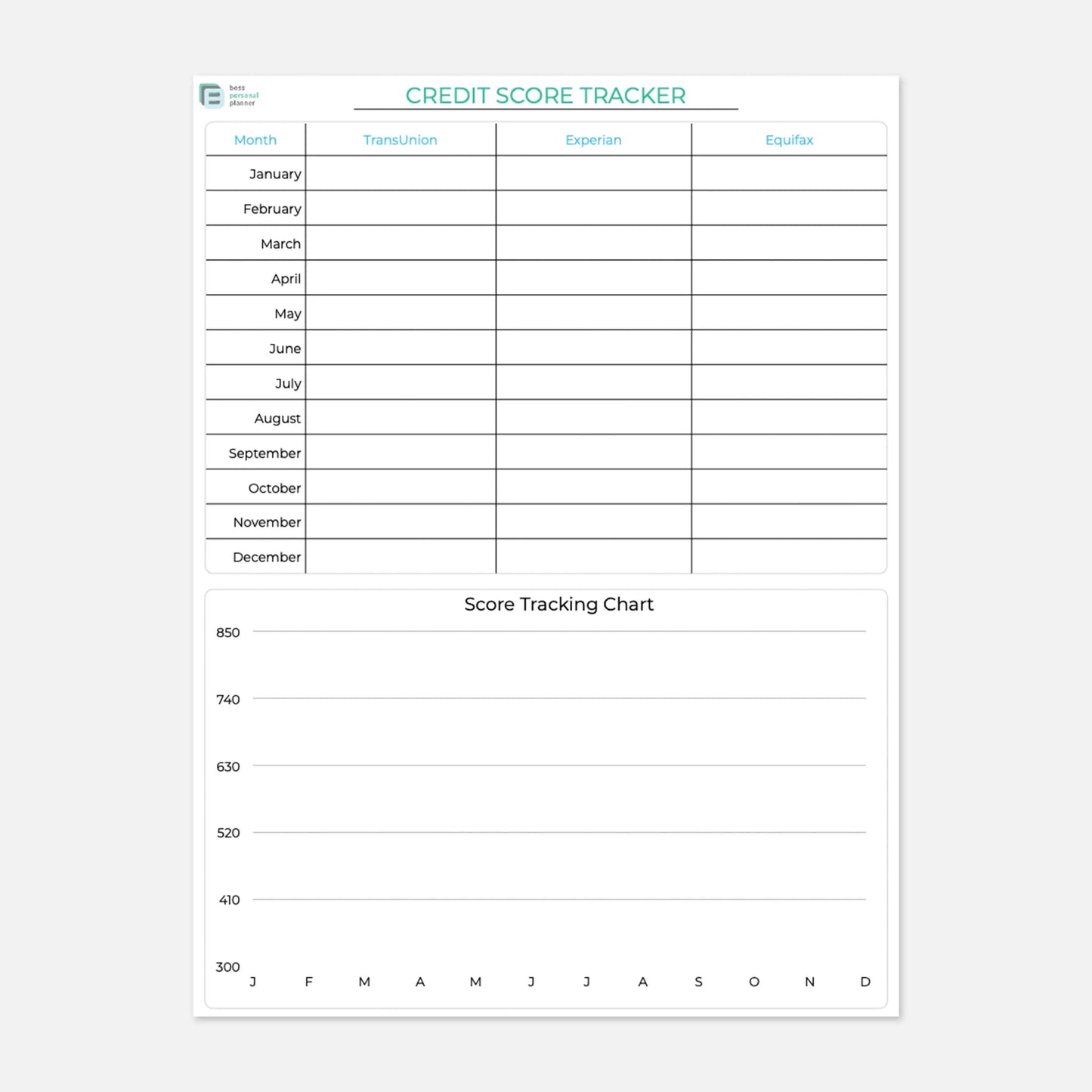 budget printable credit score tracker