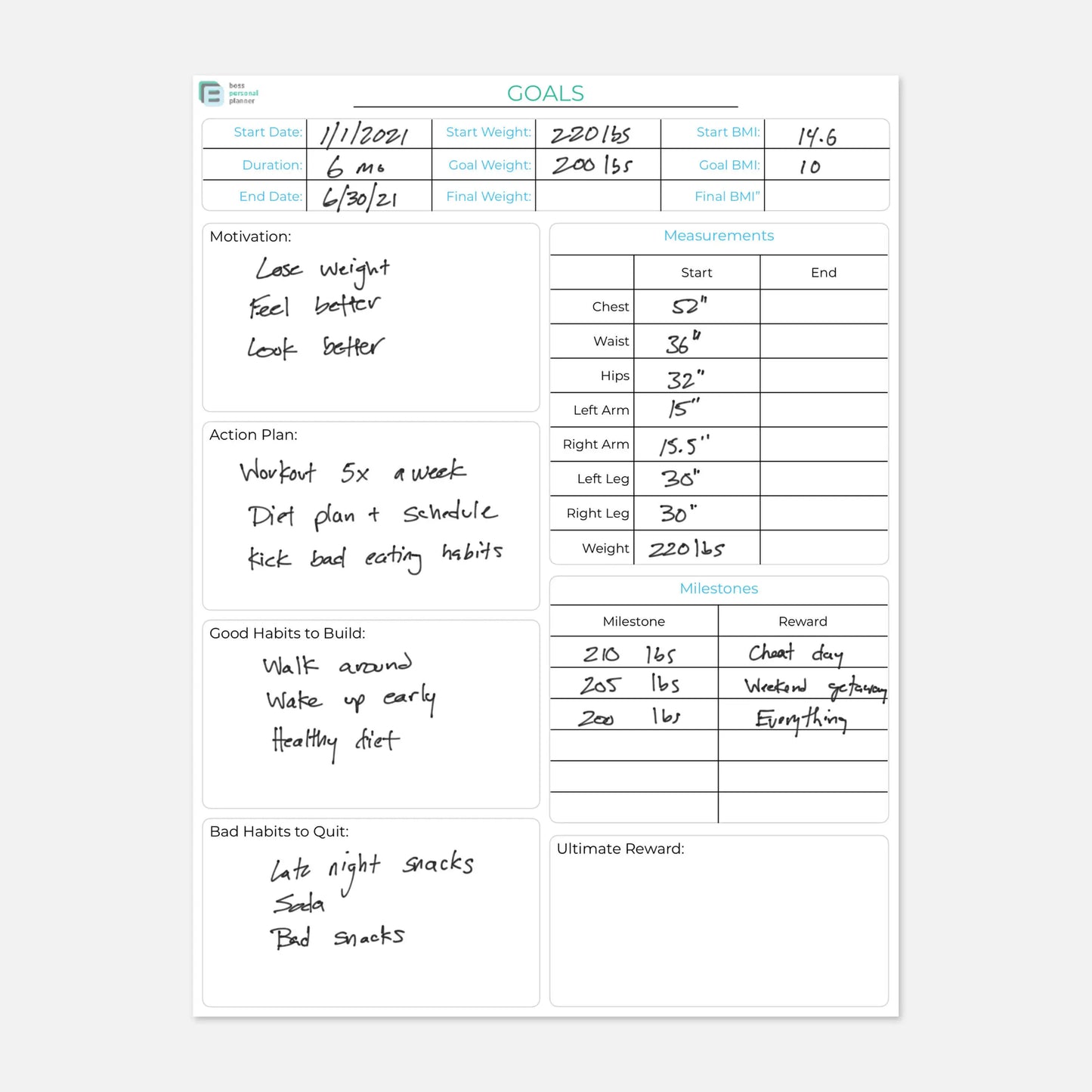 Printable Fitness Planner