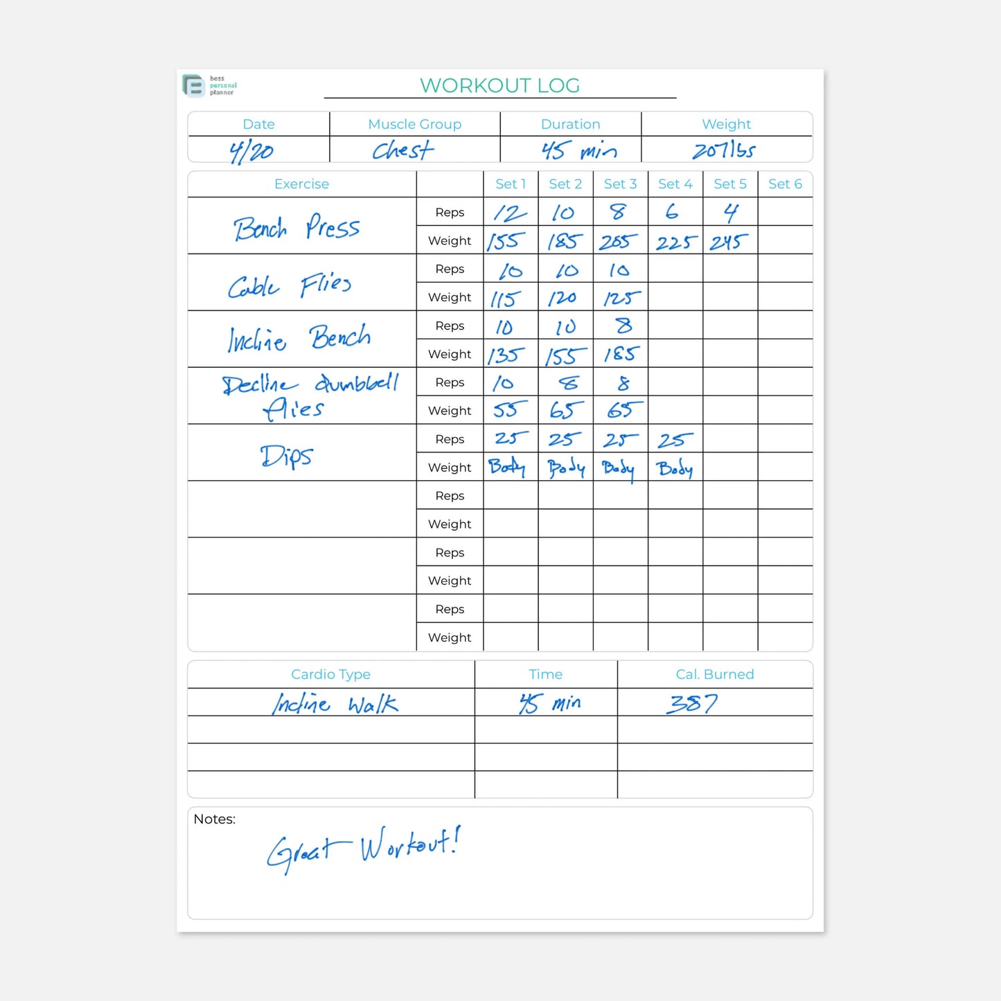 Printable Fitness Planner