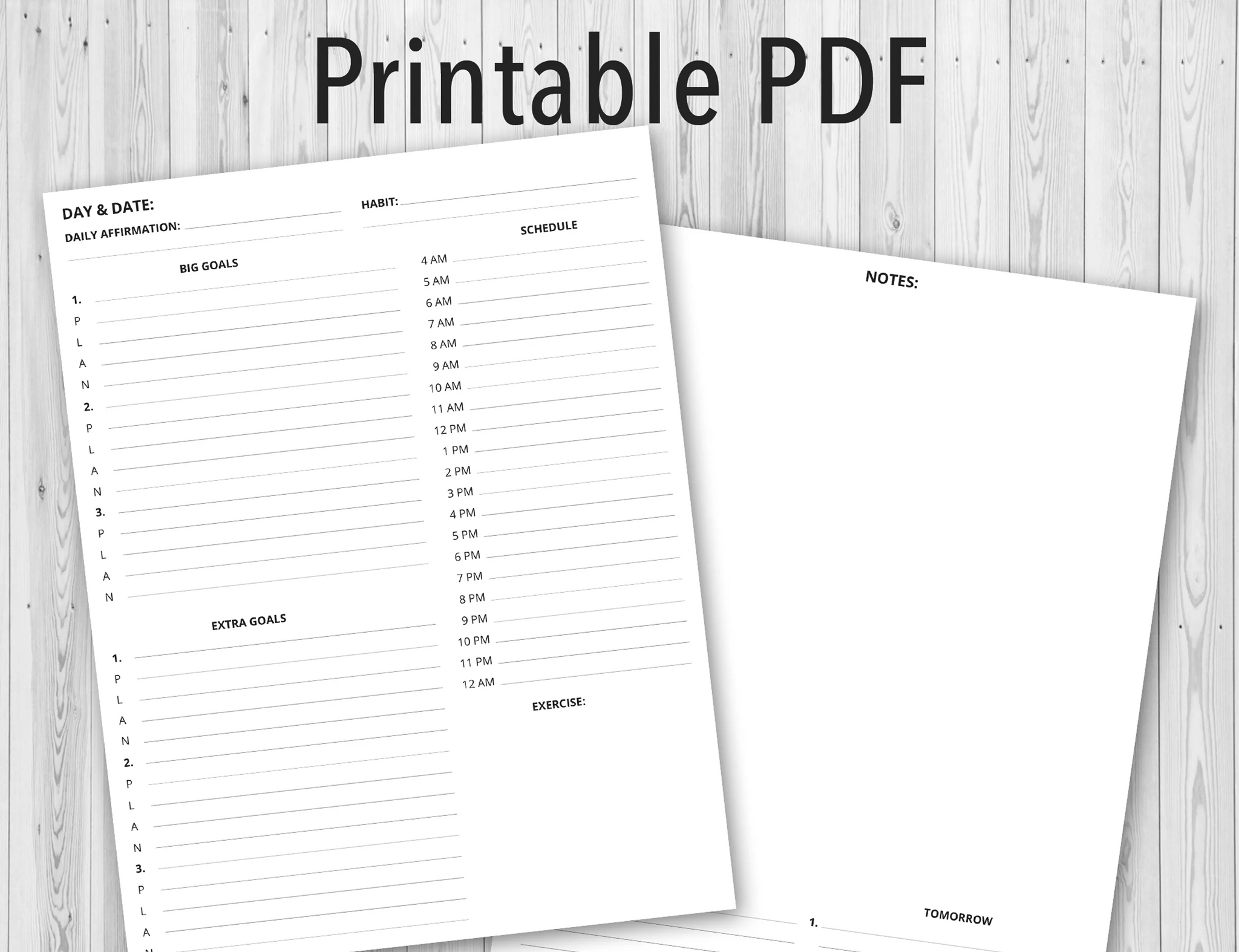 Daily Planner Printable PDF Template by Boss Personal Planner