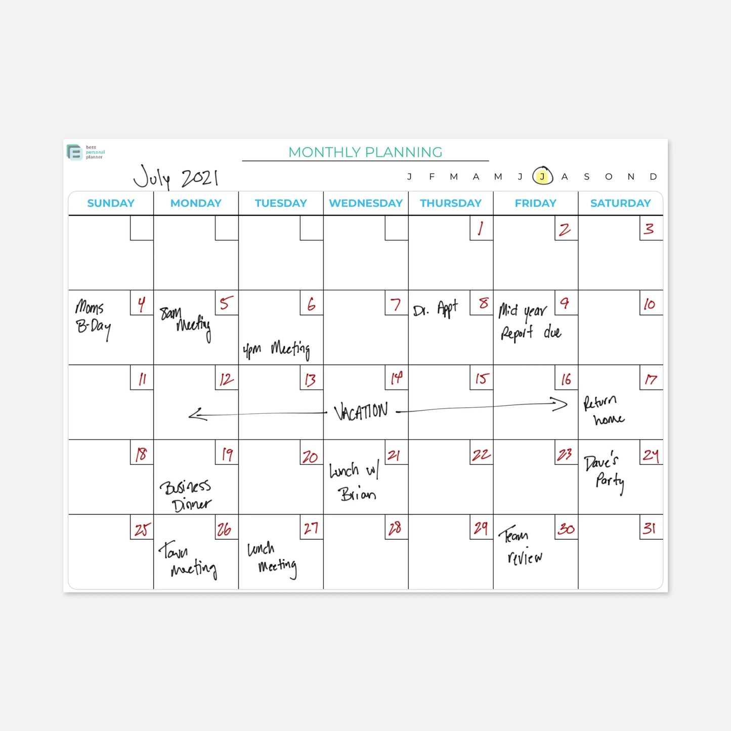 monthly calendar