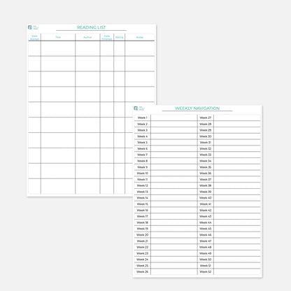 printable reading list tracker and weekly planner table of contents
