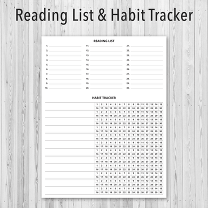 Printable PDF Personal Planner, Reading List and Habit Tracker