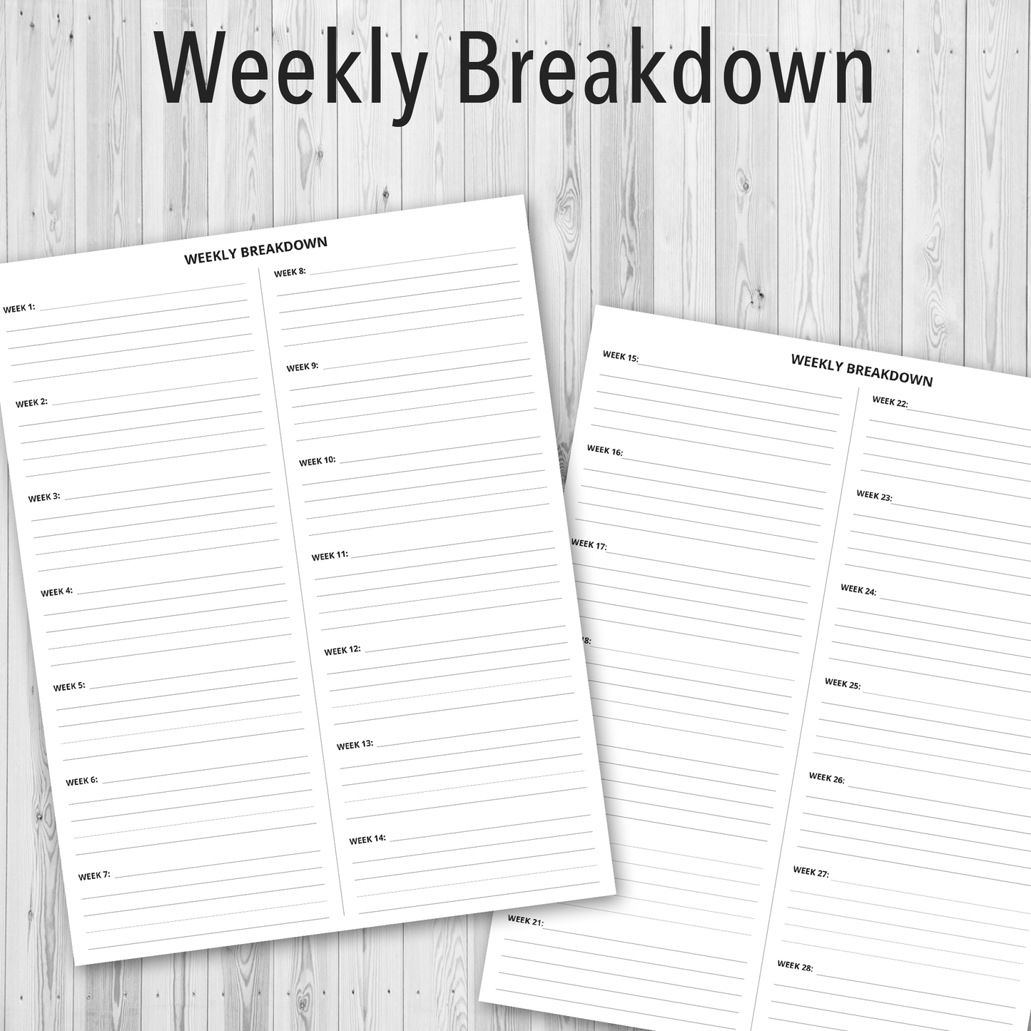 Printable PDF Personal Planner, Weekly Breakdown