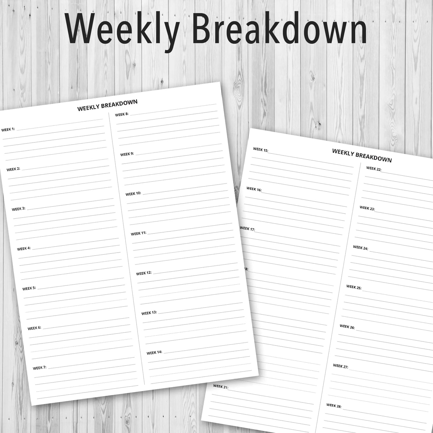 Printable PDF Personal Planner, Weekly Breakdown