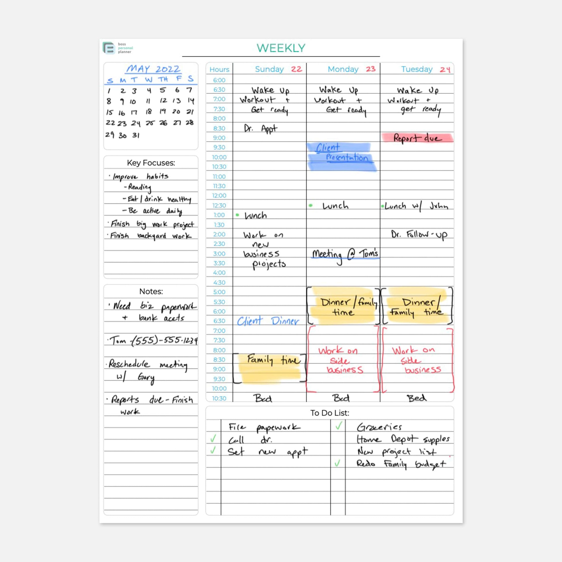 Personal Daily Planner Insert Printable Daily Agenda PDF 